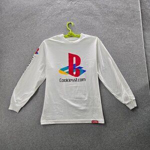 Cookies Men Shirt M White Graphic Logo Text Long Sleeve Game Console